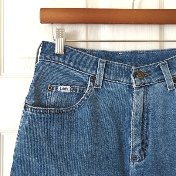 Lee 90's Vintage Slim High Rise Medium Wash Tapered Leg Denim Mom Jeans Blue 8 - Picture 10 of 14